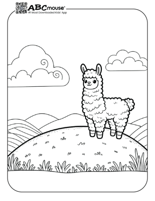 Free printable llama on a hill coloring page from ABCmouse.com. 