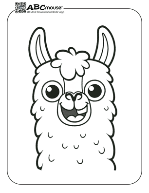 Free printable simple llama face coloring page from ABCmouse.com. 