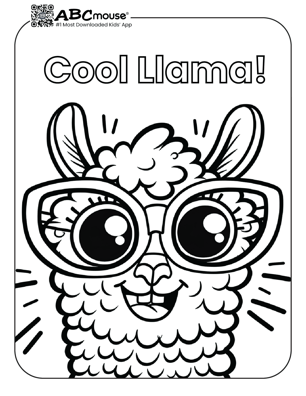 Free printable cool llama wearing glasses coloring page from ABCmouse.com. 