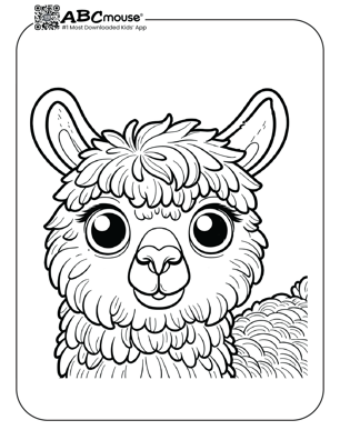 Free printable furry llama face coloring page from ABCmouse.com. 