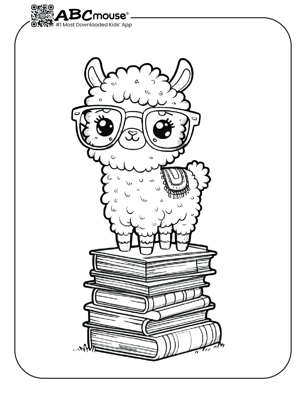 Free printable llama standing on books coloring page from ABCmouse.com. 