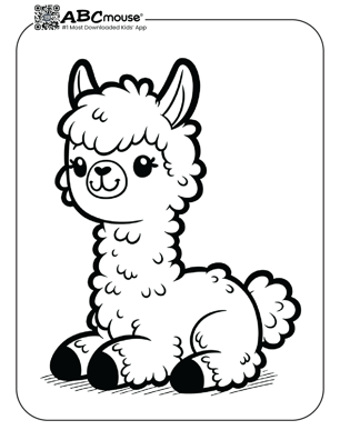 Free printable llama sitting coloring page from ABCmouse.com. 