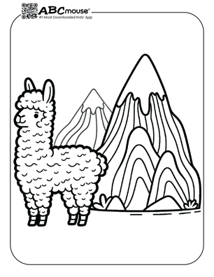 Free printable llama by mountains coloring page from ABCmouse.com. 