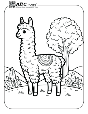 Free printable llama coloring page from ABCmouse.com. 