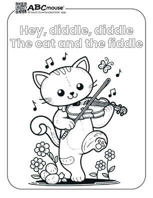 Free printable hey diddle diddle, nursery rhyme coloring page from ABCMouse.com. 