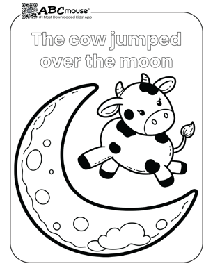 Free printable the cow jumped over the moon nursery rhyme coloring page from ABCMouse.com. 