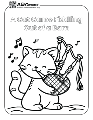 Free printable a cat came fiddling out of a barn nursery rhyme coloring page from ABCMouse.com. 