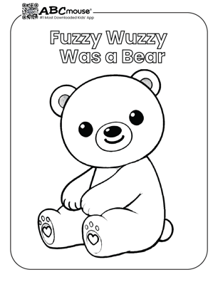 Free printable Fuzzy Wuzzy Bear nursery rhyme coloring page from ABCMouse.com. 