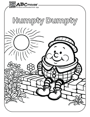 Free printable humpty dumpty nursery rhyme coloring page from ABCMouse.com. 