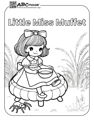 Free printable little miss muffet nursery rhyme coloring page from ABCMouse.com. 