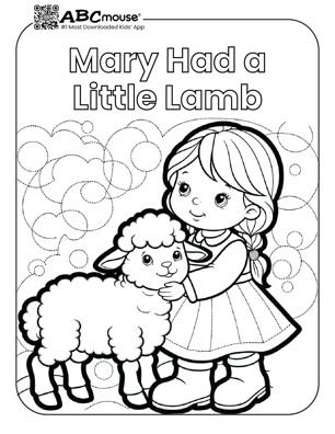 Free printable Mary had a little lamb nursery rhyme coloring page from ABCMouse.com. 