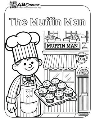 Free printable the muffin man nursery rhyme coloring page from ABCMouse.com. 