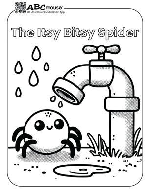 Free printable itsy bitsy spider nursery rhyme coloring page from ABCMouse.com. 