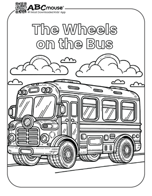 Free printable wheels on the bus nursery rhyme coloring page from ABCMouse.com. 