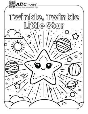 Free printable twinkle little star nursery rhyme coloring page from ABCMouse.com. 