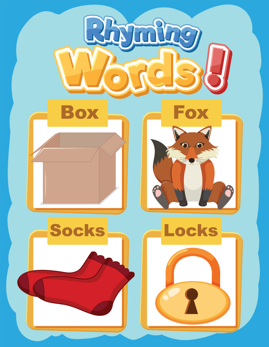 Rhyming words: box, fox, socks, locks. 