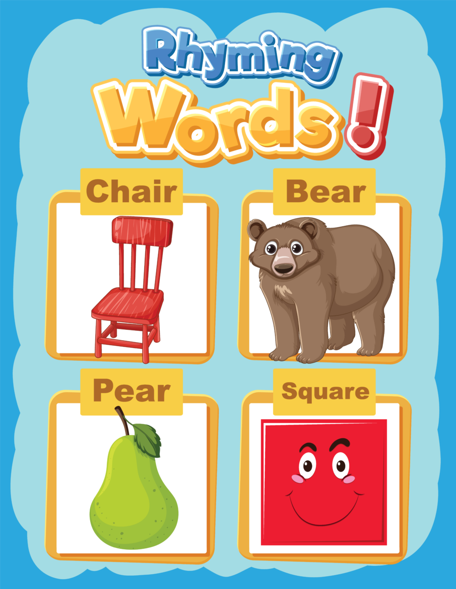 Rhyming words: chair, bear, pear, square. 