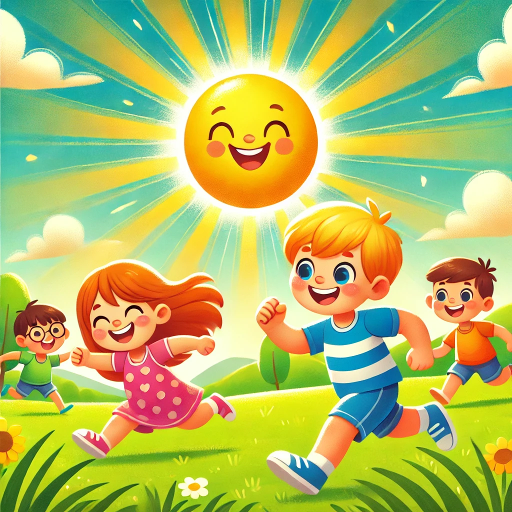 Colorful illustration of children having fun in the sun while they run. 