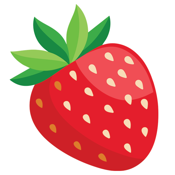 A bright red illustrated strawberry. 