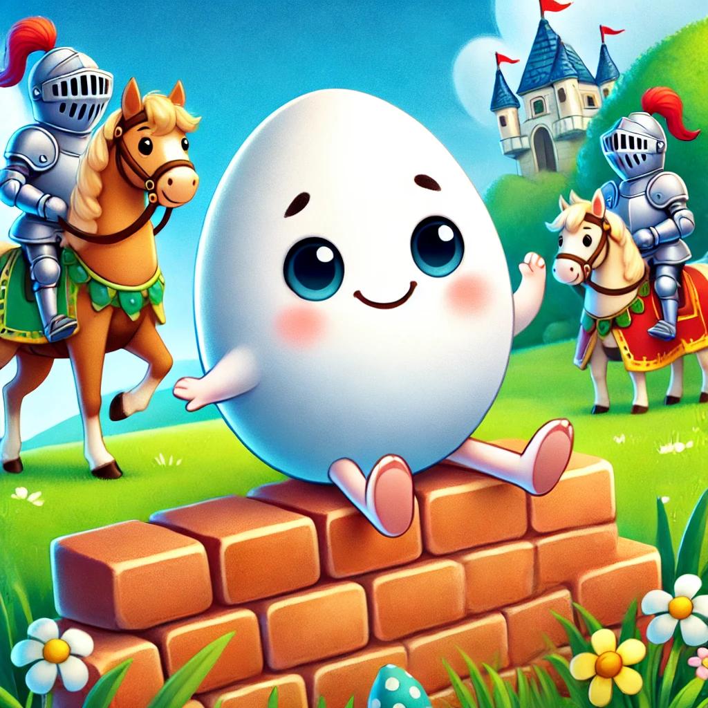 An illustration of humpty dumpty sitting on a wall. 