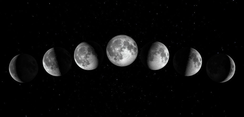 The moon in its different phases. 