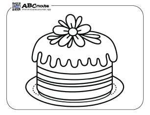 Free printable cake with flower coloring page for kids from ABCmouse.com. 