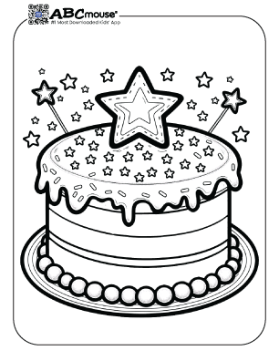 Free printable star themed cake coloring page for kids from ABCmouse.com. 