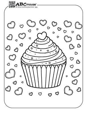 Free printable heart cupcake coloring page for kids from ABCmouse.com. 