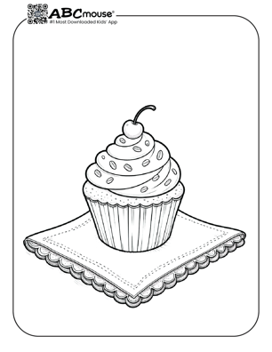 Free printable cupcake on a napkin coloring page for kids from ABCmouse.com. 