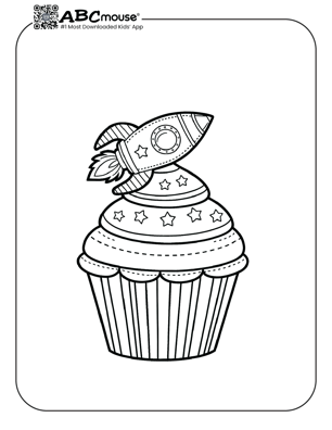 Free printable rocket themed cupcake coloring page for kids from ABCmouse.com. 