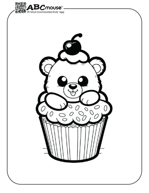 Free printable bear cupcake coloring page for kids from ABCmouse.com. 