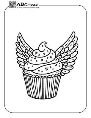 Free printable cupcake with wings coloring page for kids from ABCmouse.com. 