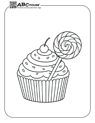 Free printable cupcake with a sucker coloring page for kids from ABCmouse.com. 