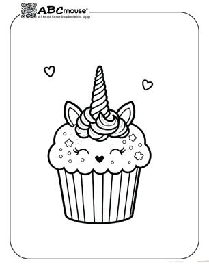 Free printable unicorn cupcake coloring page for kids from ABCmouse.com. 