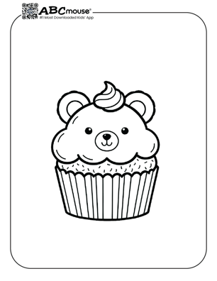 Free printable cupcake with a bear coloring page for kids from ABCmouse.com. 