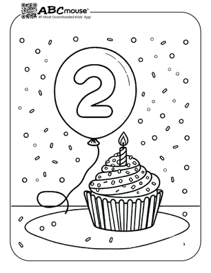 Free printable cupcake with number 2 balloon coloring page for kids from ABCmouse.com. 