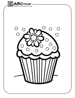 Free printable cupcake with a flower coloring page for kids from ABCmouse.com. 