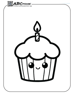 Free printable cupcake with candle coloring page for kids from ABCmouse.com. 