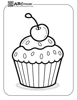 Free printable cupcake with cherry coloring page for kids from ABCmouse.com. 