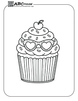 Free printable cupcake with sunglasses coloring page for kids from ABCmouse.com. 