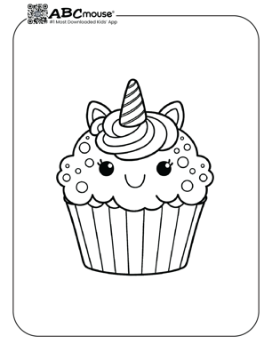 Free printable unicorn cupcake coloring page for kids from ABCmouse.com. 