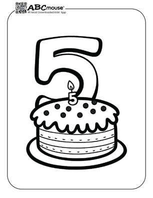 Free printable cake with number five coloring page for kids from ABCmouse.com. 