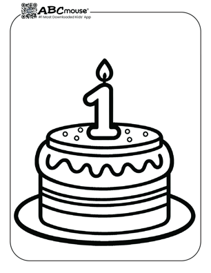 Free printable cake with number one coloring page for kids from ABCmouse.com. 