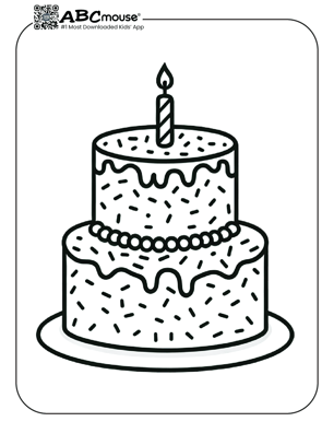 Free printable two layer cake coloring page for kids from ABCmouse.com. 