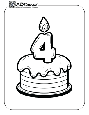 Free printable cake with number four coloring page for kids from ABCmouse.com. 