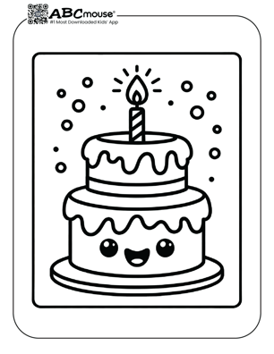 Free printable cake with 1 birthday candle coloring page for kids from ABCmouse.com. 