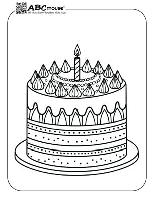 Free printable fancy chocolate cake coloring page for kids from ABCmouse.com. 