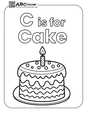 Free printable c is for cake coloring page for kids from ABCmouse.com. 