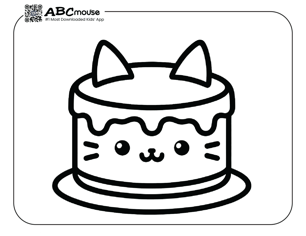 Free printable simple cat cake coloring page for kids from ABCmouse.com. 