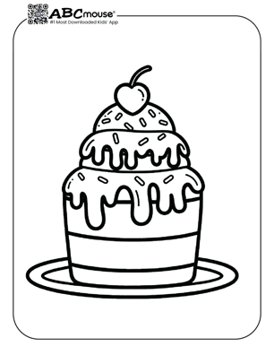 Free printable cake with melted frosting coloring page for kids from ABCmouse.com. 